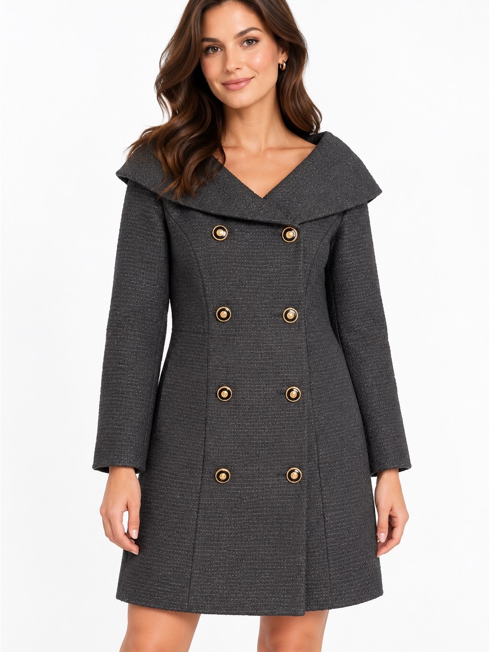 Tuckernuck Women’s XS Charcoal Double Breasted Sailor Collar Coat NWT Peacoat